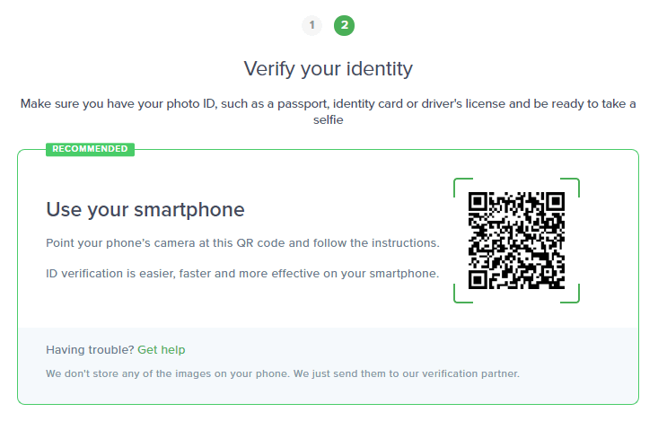 Quét mã QR để xác minh danh tính của bạn trên Uphold